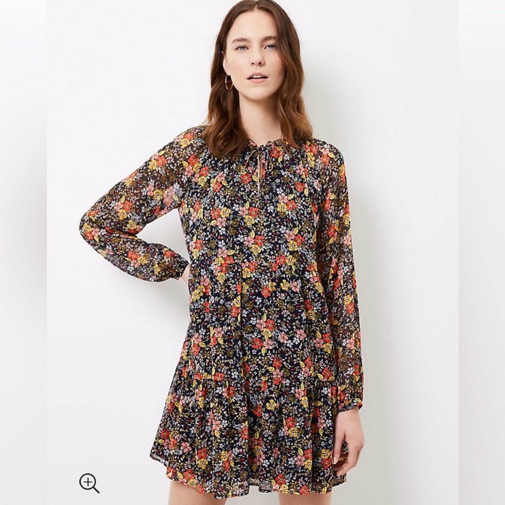 Floral Tie Neck Swing Dress